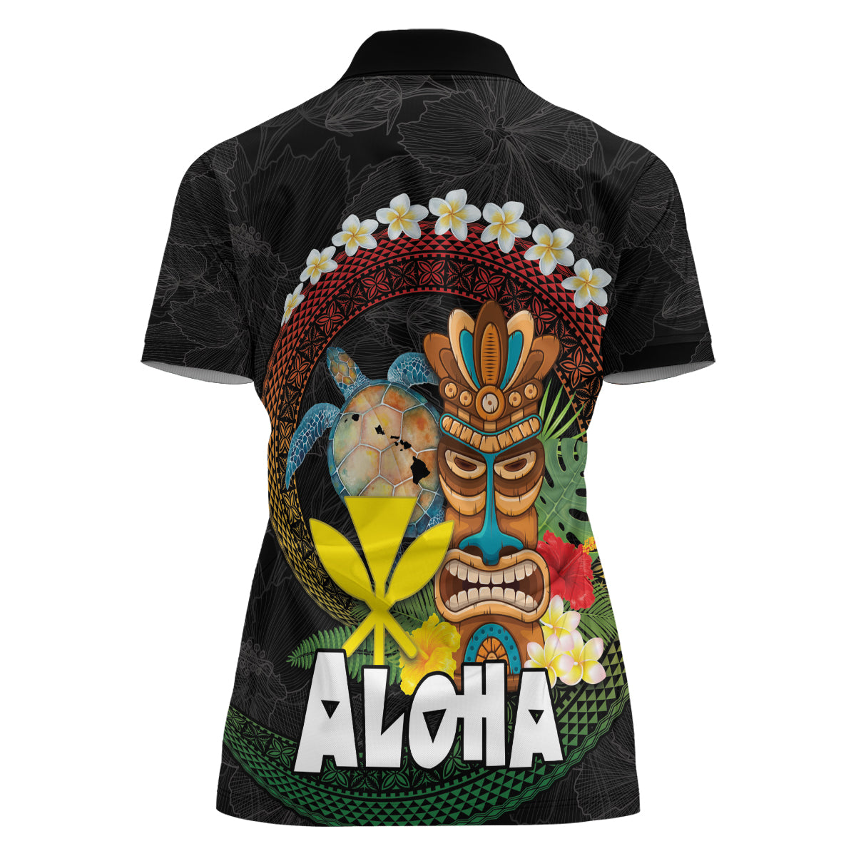 Aloha Hawaii Women Polo Shirt Kanaka Maoli with Polynesian Spiral Plumeria