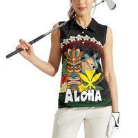 Aloha Hawaii Women Sleeveless Polo Shirt Kanaka Maoli with Polynesian Spiral Plumeria LT03 - Polynesian Pride