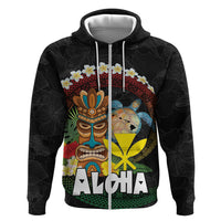 Aloha Hawaii Zip Hoodie Kanaka Maoli with Polynesian Spiral Plumeria LT03 Zip Hoodie Black - Polynesian Pride