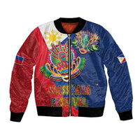 Philippines MassKara Bomber Jacket Filipino Carnival Mask and Polynesian Pattern