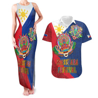 Philippines MassKara Couples Matching Tank Maxi Dress and Hawaiian Shirt Filipino Carnival Mask and Polynesian Pattern LT03 Blue - Polynesian Pride