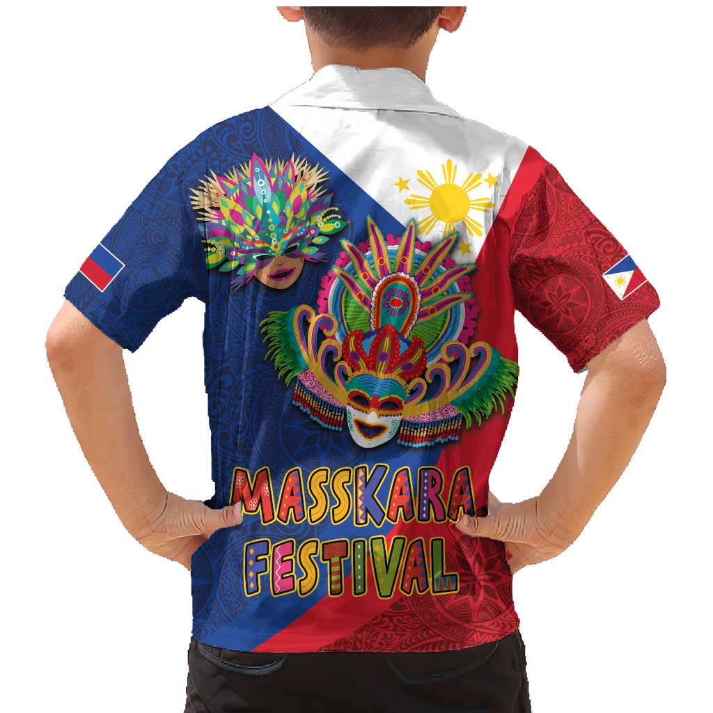 Philippines MassKara Family Matching Mermaid Dress and Hawaiian Shirt Filipino Carnival Mask and Polynesian Pattern LT03 - Polynesian Pride