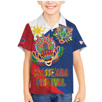 Philippines MassKara Family Matching Mermaid Dress and Hawaiian Shirt Filipino Carnival Mask and Polynesian Pattern LT03 Son's Shirt Blue - Polynesian Pride