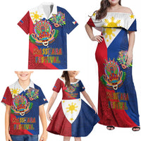 Philippines MassKara Family Matching Off Shoulder Maxi Dress and Hawaiian Shirt Filipino Carnival Mask and Polynesian Pattern LT03 - Polynesian Pride