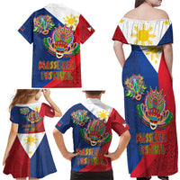Philippines MassKara Family Matching Off Shoulder Maxi Dress and Hawaiian Shirt Filipino Carnival Mask and Polynesian Pattern LT03 - Polynesian Pride