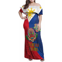 Philippines MassKara Family Matching Off Shoulder Maxi Dress and Hawaiian Shirt Filipino Carnival Mask and Polynesian Pattern LT03 Mom's Dress Blue - Polynesian Pride