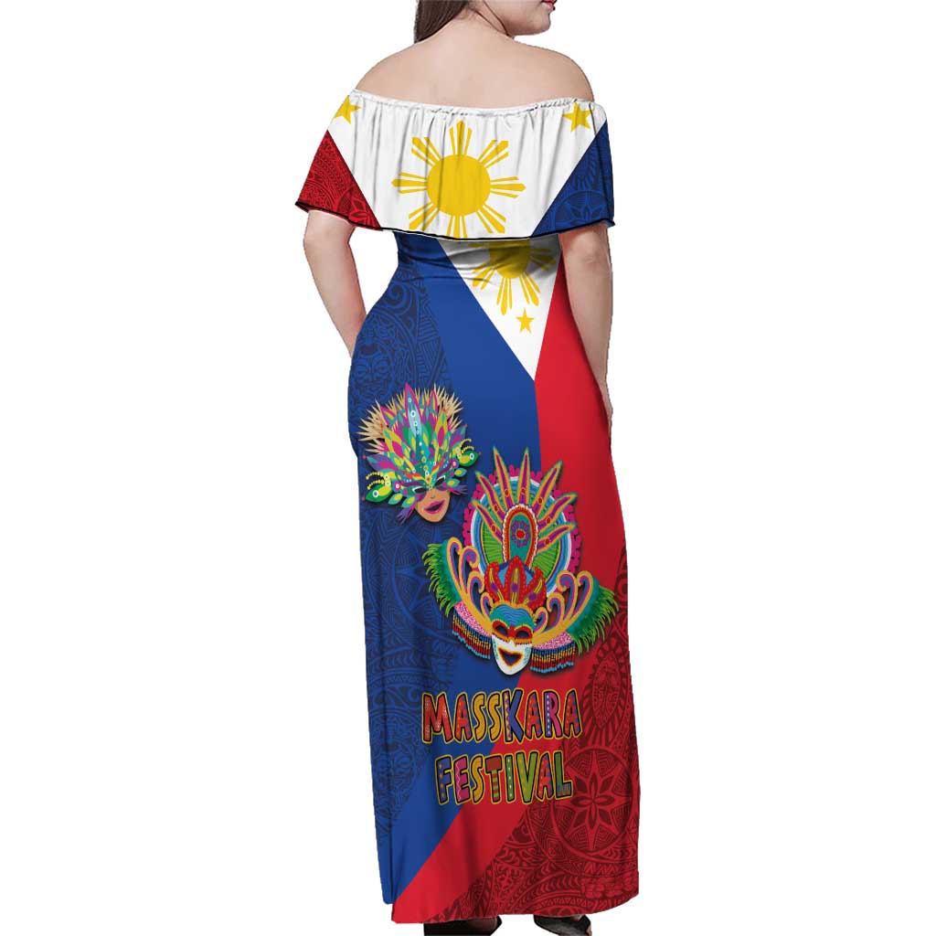 Philippines MassKara Family Matching Off Shoulder Maxi Dress and Hawaiian Shirt Filipino Carnival Mask and Polynesian Pattern LT03 - Polynesian Pride