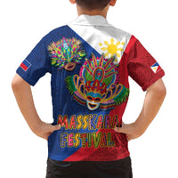 Philippines MassKara Family Matching Off Shoulder Short Dress and Hawaiian Shirt Filipino Carnival Mask and Polynesian Pattern LT03 - Polynesian Pride