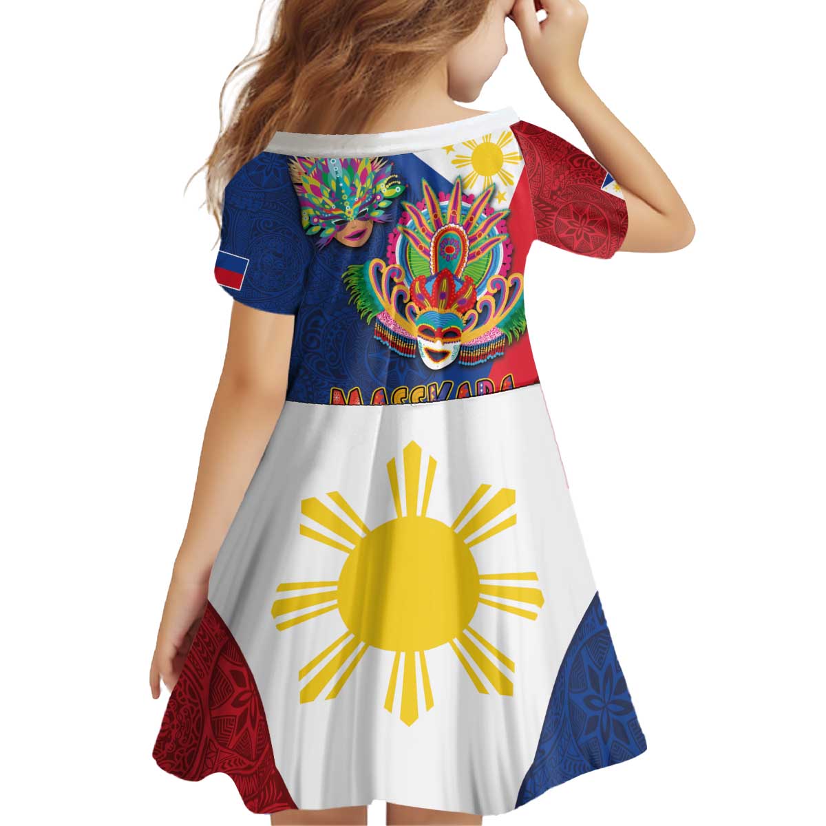 Philippines MassKara Family Matching Off Shoulder Short Dress and Hawaiian Shirt Filipino Carnival Mask and Polynesian Pattern LT03 - Polynesian Pride