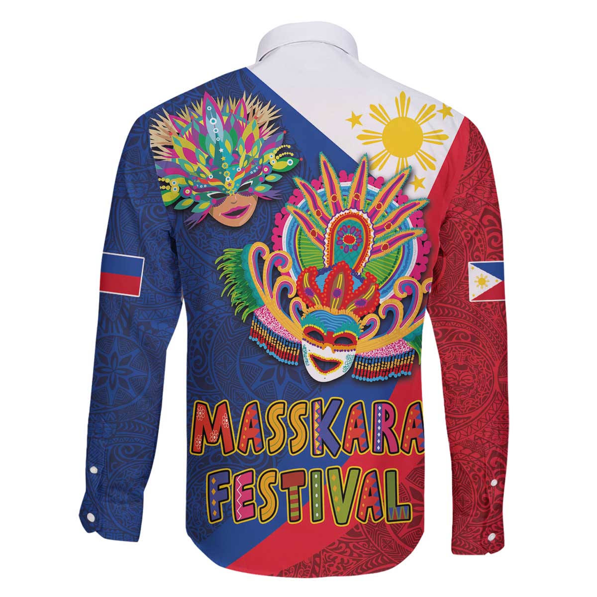 Philippines MassKara Family Matching Off Shoulder Short Dress and Hawaiian Shirt Filipino Carnival Mask and Polynesian Pattern LT03 - Polynesian Pride