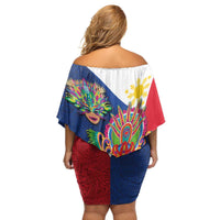 Philippines MassKara Family Matching Off Shoulder Short Dress and Hawaiian Shirt Filipino Carnival Mask and Polynesian Pattern LT03 - Polynesian Pride
