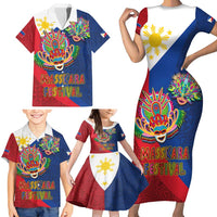 Philippines MassKara Family Matching Short Sleeve Bodycon Dress and Hawaiian Shirt Filipino Carnival Mask and Polynesian Pattern LT03 - Polynesian Pride