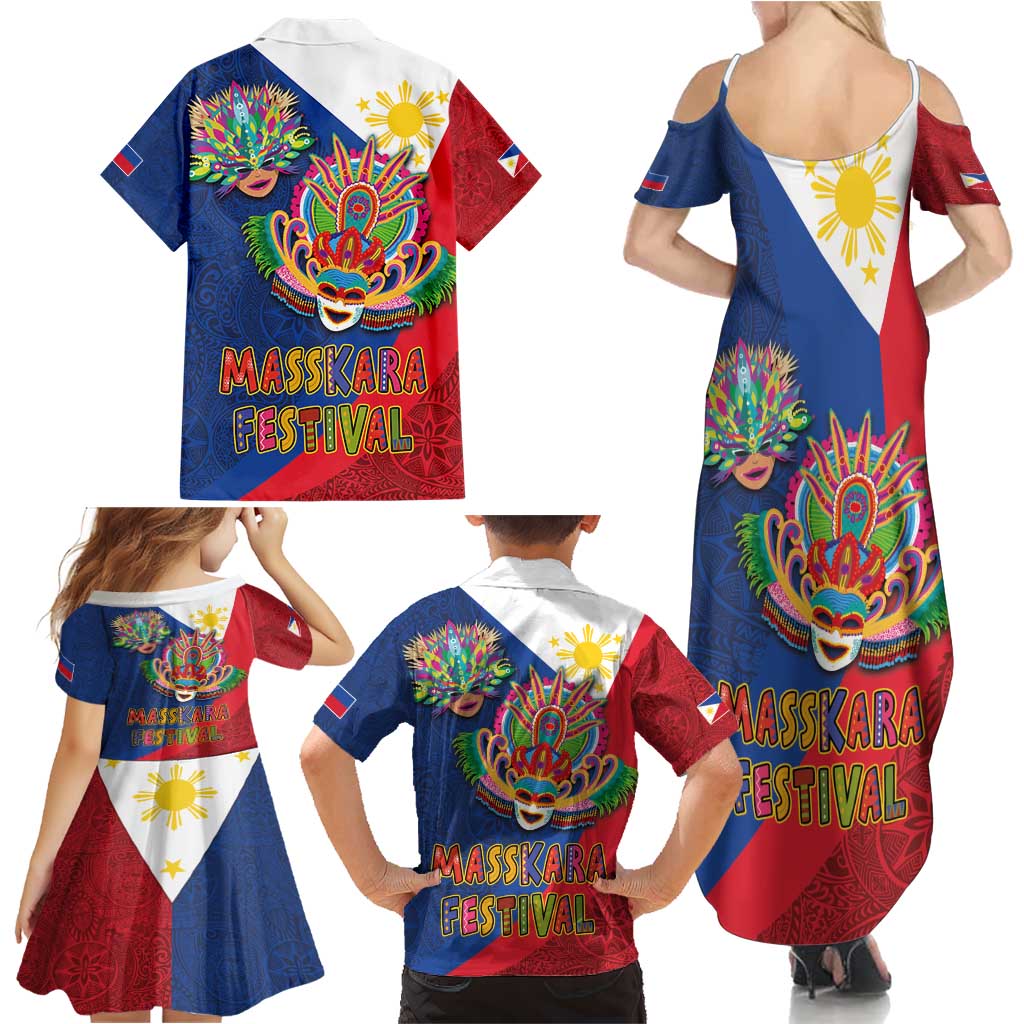 Philippines MassKara Family Matching Summer Maxi Dress and Hawaiian Shirt Filipino Carnival Mask and Polynesian Pattern LT03 - Polynesian Pride