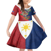 Philippines MassKara Family Matching Tank Maxi Dress and Hawaiian Shirt Filipino Carnival Mask and Polynesian Pattern LT03 Daughter's Dress Blue - Polynesian Pride