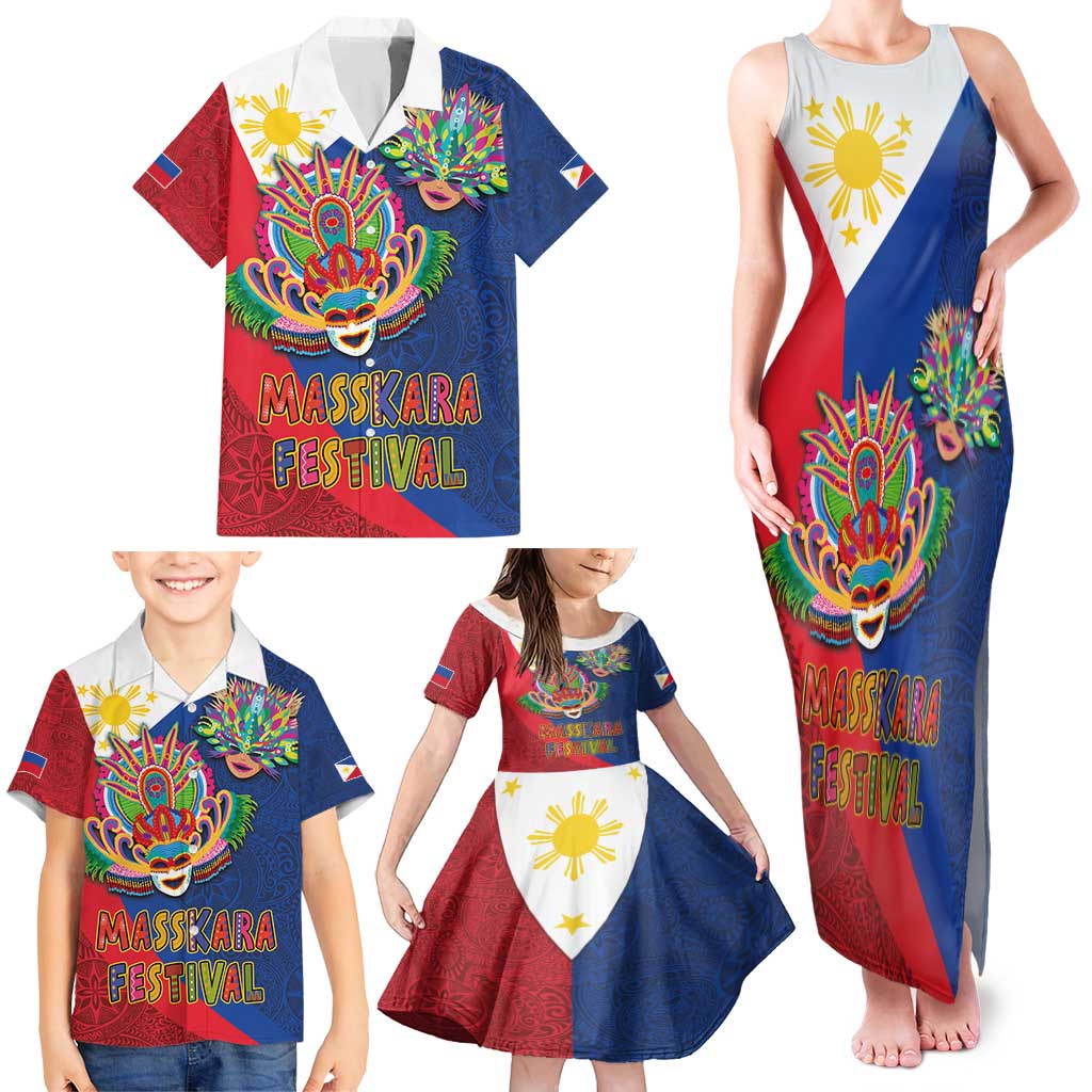 Philippines MassKara Family Matching Tank Maxi Dress and Hawaiian Shirt Filipino Carnival Mask and Polynesian Pattern LT03 - Polynesian Pride