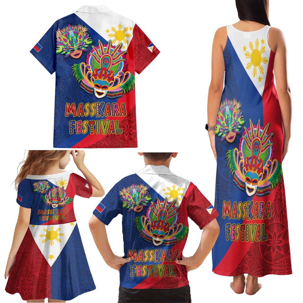 Philippines MassKara Family Matching Tank Maxi Dress and Hawaiian Shirt Filipino Carnival Mask and Polynesian Pattern LT03 - Polynesian Pride