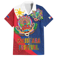 Philippines MassKara Family Matching Tank Maxi Dress and Hawaiian Shirt Filipino Carnival Mask and Polynesian Pattern LT03 Dad's Shirt - Short Sleeve Blue - Polynesian Pride