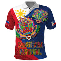 Philippines MassKara Polo Shirt Filipino Carnival Mask and Polynesian Pattern LT03 Blue - Polynesian Pride