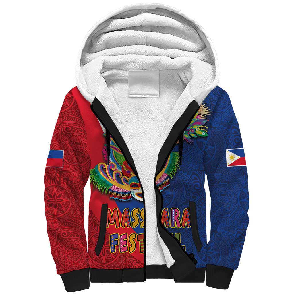 Philippines MassKara Sherpa Hoodie Filipino Carnival Mask and Polynesian Pattern LT03 Unisex Blue - Polynesian Pride