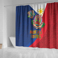 Philippines MassKara Shower Curtain Filipino Carnival Mask and Polynesian Pattern