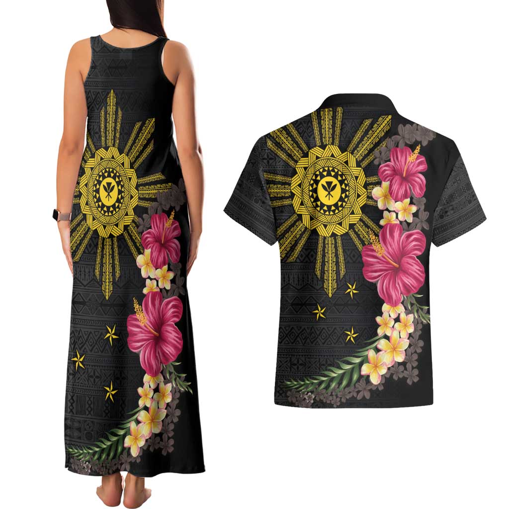 Hawaii and Philippines Together Couples Matching Tank Maxi Dress and Hawaiian Shirt Hibiscus Flower and Sun Badge Polynesian Pattern Coloful LT03 - Polynesian Pride