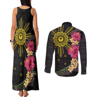 Hawaii and Philippines Together Couples Matching Tank Maxi Dress and Long Sleeve Button Shirt Hibiscus Flower and Sun Badge Polynesian Pattern Coloful LT03 - Polynesian Pride