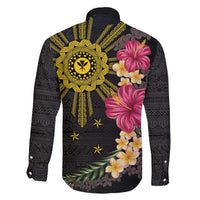 Hawaii and Philippines Together Family Matching Long Sleeve Bodycon Dress and Hawaiian Shirt Hibiscus Flower and Sun Badge Polynesian Pattern Coloful LT03 - Polynesian Pride