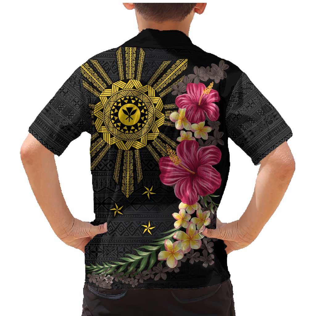 Hawaii and Philippines Together Family Matching Mermaid Dress and Hawaiian Shirt Hibiscus Flower and Sun Badge Polynesian Pattern Coloful LT03 - Polynesian Pride
