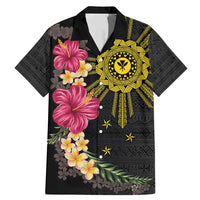 Hawaii and Philippines Together Family Matching Mermaid Dress and Hawaiian Shirt Hibiscus Flower and Sun Badge Polynesian Pattern Coloful LT03 Dad's Shirt - Short Sleeve Black - Polynesian Pride