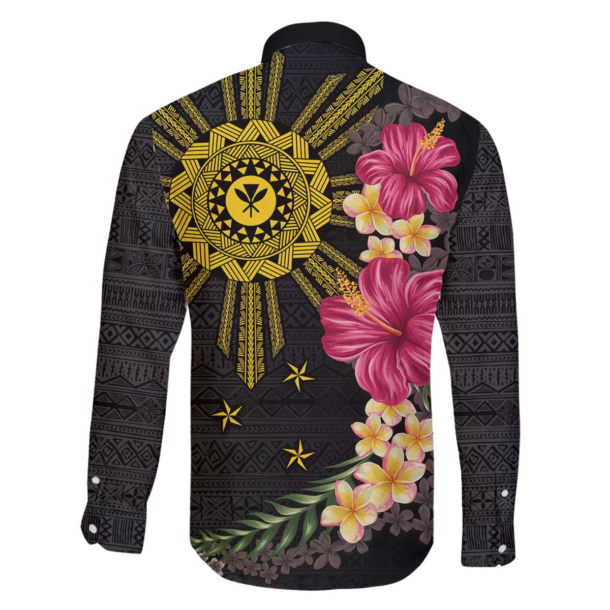 Hawaii and Philippines Together Family Matching Off The Shoulder Long Sleeve Dress and Hawaiian Shirt Hibiscus Flower and Sun Badge Polynesian Pattern Coloful LT03 - Polynesian Pride