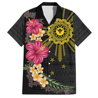 Hawaii and Philippines Together Family Matching Off Shoulder Maxi Dress and Hawaiian Shirt Hibiscus Flower and Sun Badge Polynesian Pattern Coloful LT03 Dad's Shirt - Short Sleeve Black - Polynesian Pride