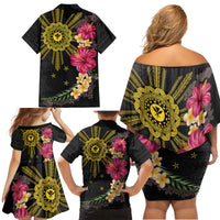 Hawaii and Philippines Together Family Matching Off Shoulder Short Dress and Hawaiian Shirt Hibiscus Flower and Sun Badge Polynesian Pattern Coloful LT03 - Polynesian Pride