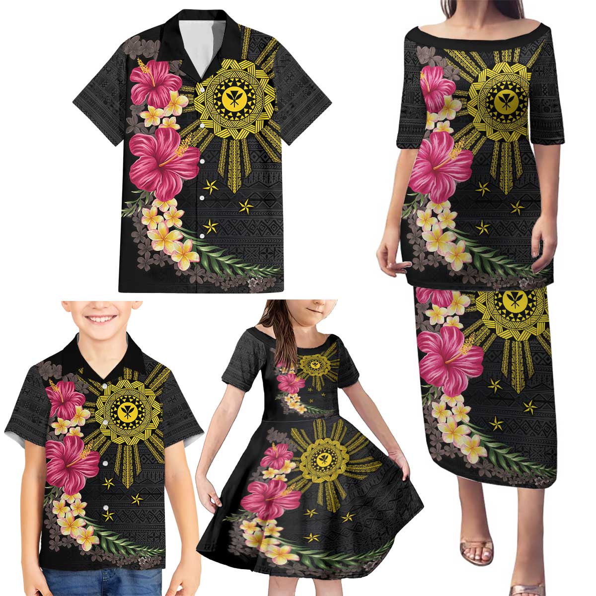 Hawaii and Philippines Together Family Matching Puletasi and Hawaiian Shirt Hibiscus Flower and Sun Badge Polynesian Pattern Coloful LT03 - Polynesian Pride