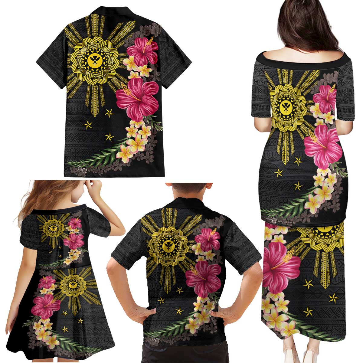 Hawaii and Philippines Together Family Matching Puletasi and Hawaiian Shirt Hibiscus Flower and Sun Badge Polynesian Pattern Coloful LT03 - Polynesian Pride