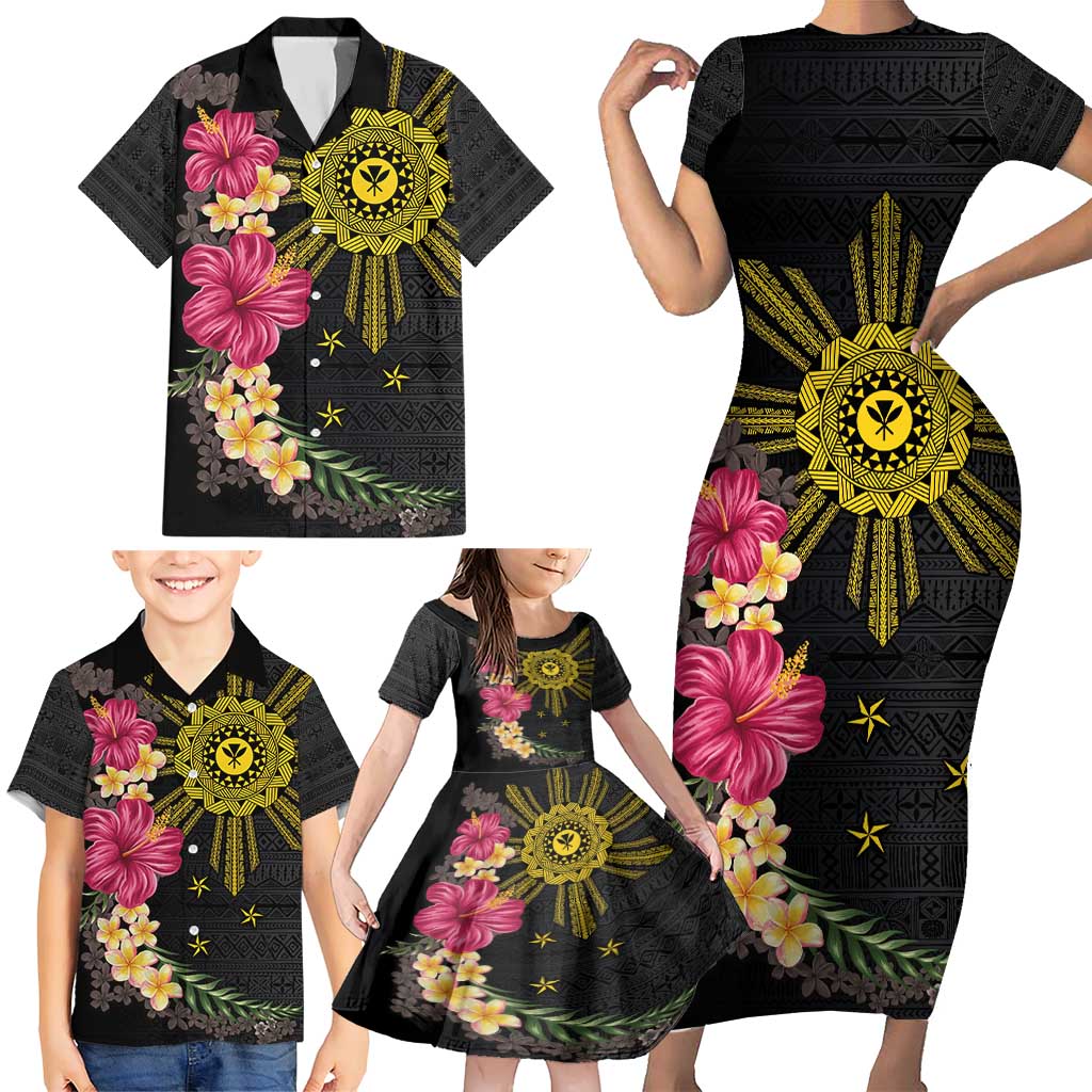 Hawaii and Philippines Together Family Matching Short Sleeve Bodycon Dress and Hawaiian Shirt Hibiscus Flower and Sun Badge Polynesian Pattern Coloful LT03 - Polynesian Pride