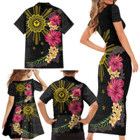 Hawaii and Philippines Together Family Matching Short Sleeve Bodycon Dress and Hawaiian Shirt Hibiscus Flower and Sun Badge Polynesian Pattern Coloful LT03 - Polynesian Pride