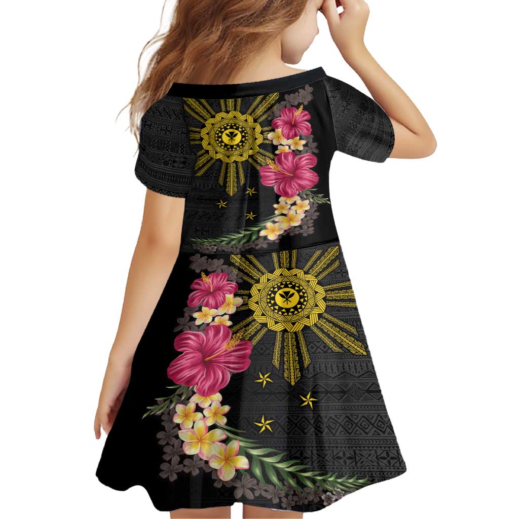 Hawaii and Philippines Together Family Matching Tank Maxi Dress and Hawaiian Shirt Hibiscus Flower and Sun Badge Polynesian Pattern Coloful