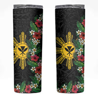 Hawaii and Philippines Together Skinny Tumbler Hibiscus Flower and Sun Badge Polynesian Pattern Coloful LT03 Black - Polynesian Pride