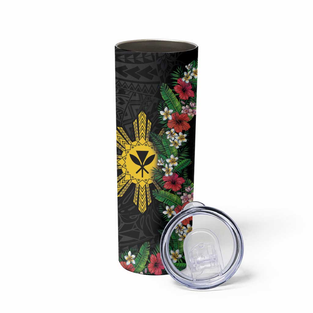 Hawaii and Philippines Together Skinny Tumbler Hibiscus Flower and Sun Badge Polynesian Pattern Coloful LT03 - Polynesian Pride