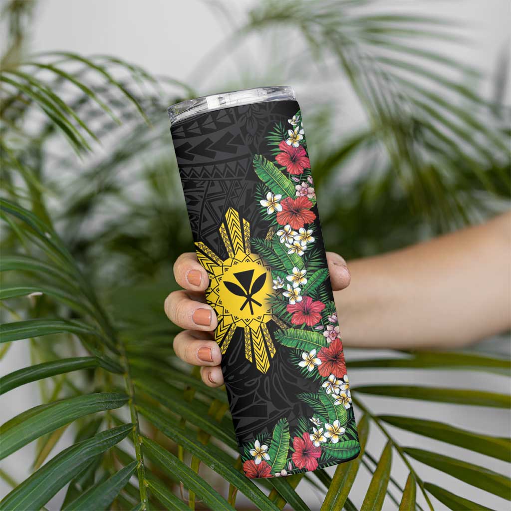 Hawaii and Philippines Together Skinny Tumbler Hibiscus Flower and Sun Badge Polynesian Pattern Coloful LT03 - Polynesian Pride