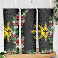 Hawaii and Philippines Together Skinny Tumbler Hibiscus Flower and Sun Badge Polynesian Pattern Coloful LT03 - Polynesian Pride