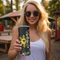 Hawaii and Philippines Together Skinny Tumbler Hibiscus Flower and Sun Badge Polynesian Pattern Coloful LT03 - Polynesian Pride