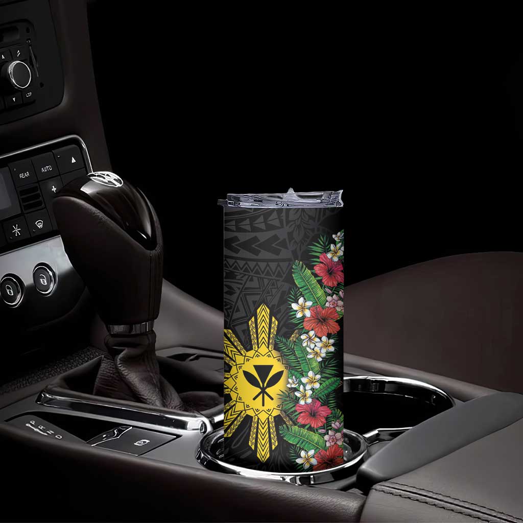 Hawaii and Philippines Together Skinny Tumbler Hibiscus Flower and Sun Badge Polynesian Pattern Coloful LT03 - Polynesian Pride