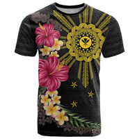 Hawaii and Philippines Together T Shirt Hibiscus Flower and Sun Badge Polynesian Pattern Coloful LT03 Black - Polynesian Pride