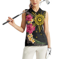 Hawaii and Philippines Together Women Sleeveless Polo Shirt Hibiscus Flower and Sun Badge Polynesian Pattern Coloful LT03 - Polynesian Pride