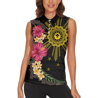 Hawaii and Philippines Together Women Sleeveless Polo Shirt Hibiscus Flower and Sun Badge Polynesian Pattern Coloful LT03 - Polynesian Pride