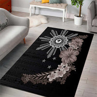 Hawaii and Philippines Together Area Rug Hibiscus Flower and Sun Badge Polynesian Pattern Grayscale