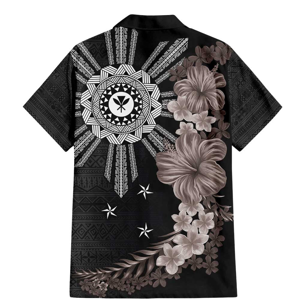 Hawaii and Philippines Together Family Matching Mermaid Dress and Hawaiian Shirt Hibiscus Flower and Sun Badge Polynesian Pattern Grayscale LT03 - Polynesian Pride