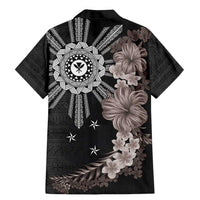 Hawaii and Philippines Together Family Matching Mermaid Dress and Hawaiian Shirt Hibiscus Flower and Sun Badge Polynesian Pattern Grayscale LT03 - Polynesian Pride