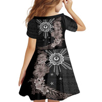 Hawaii and Philippines Together Family Matching Puletasi and Hawaiian Shirt Hibiscus Flower and Sun Badge Polynesian Pattern Grayscale LT03 - Polynesian Pride